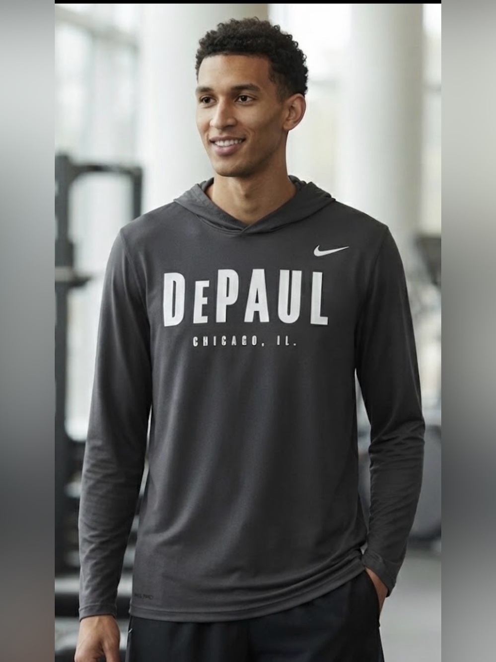 Nike Men's DePaul Gray Hooded Long-Sleeve Shirt Size 2XL
